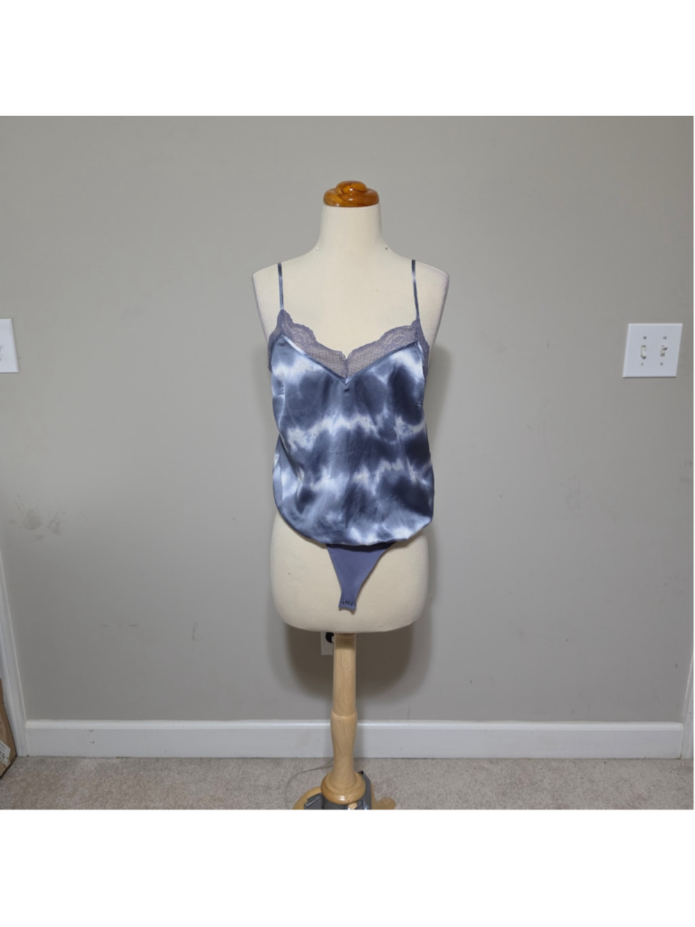 Abercrombie & Fitch Satin Tie-Dye Thong Bodysuit Lace Trim Size S